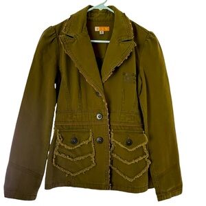 Anthropologie Tulle Womens Medium Green Boho Hippie Grunge Raw Hem Jacket Size M